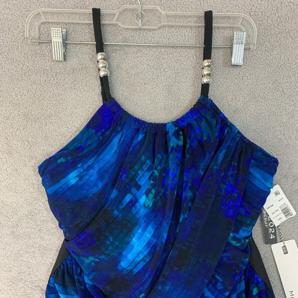 NWT Magicsuit One Piece Swimsuit Women's 16 Blue Nylon Spandex Drape Front - Picture 7 of 11